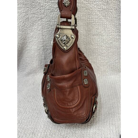 B. Makowsky Brown Leather Studded Shoulder Bag #42621 - Picture 3 of 13